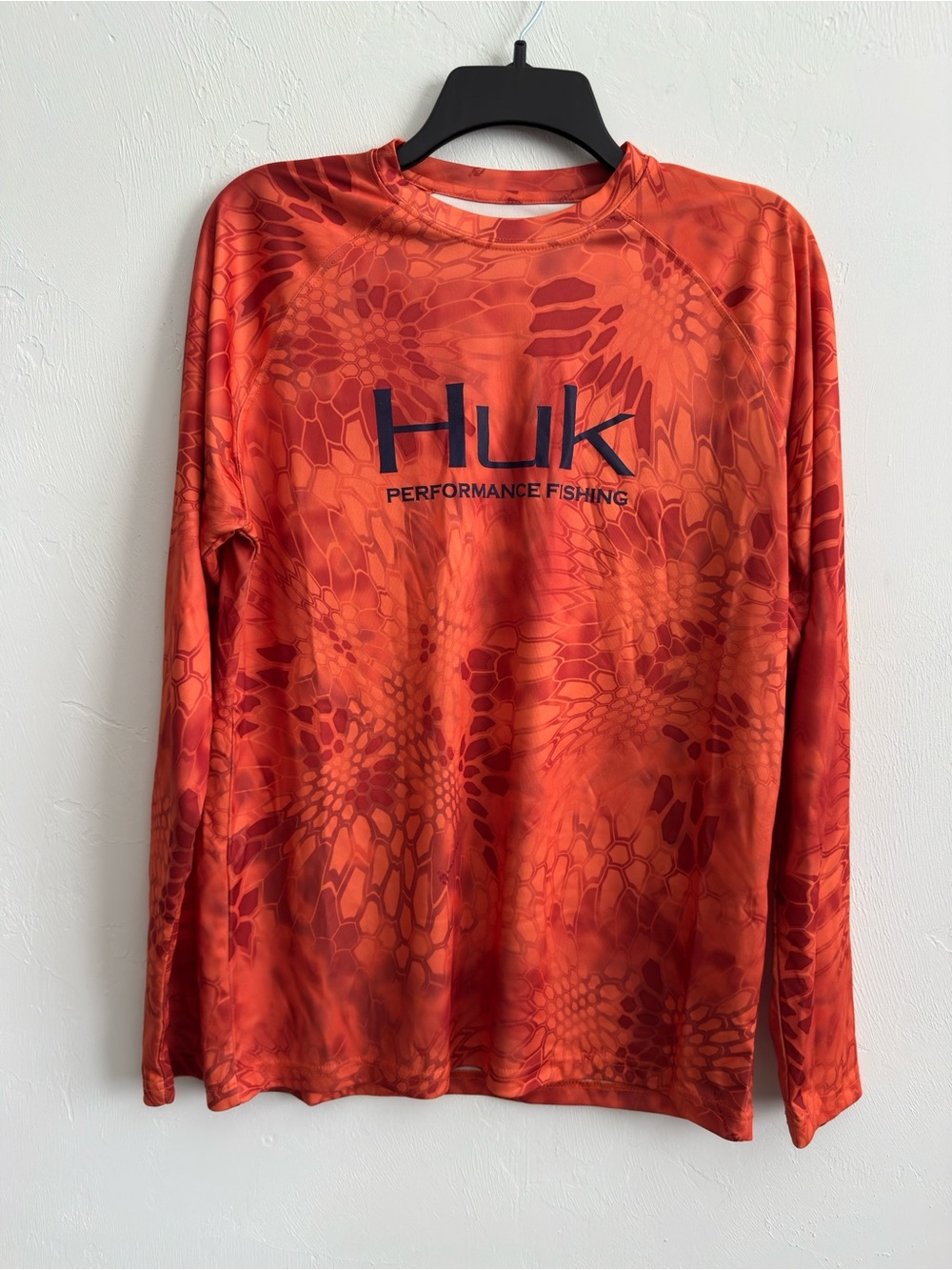 HUK Icon Kryptex Long Sleeve Fishing Shirt S Orange - Picture 2 of 7